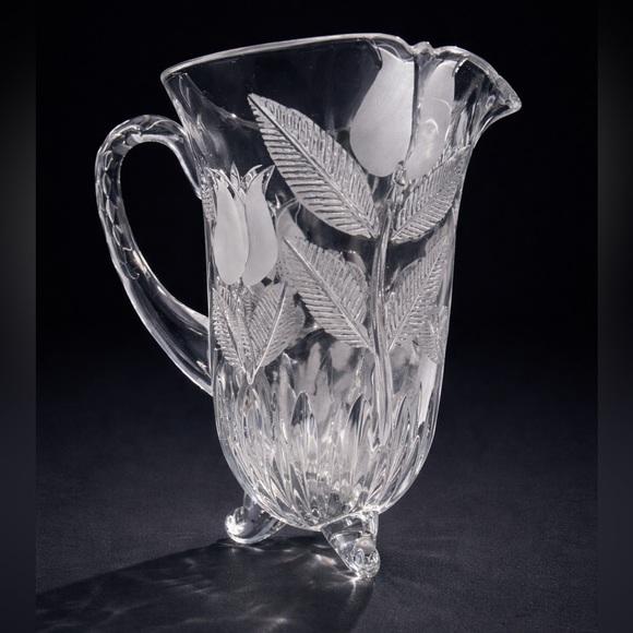 Elegant Etched Crystal Floral Vase Centerpiece – Heavy Cut Glass - Picture 2 of 6